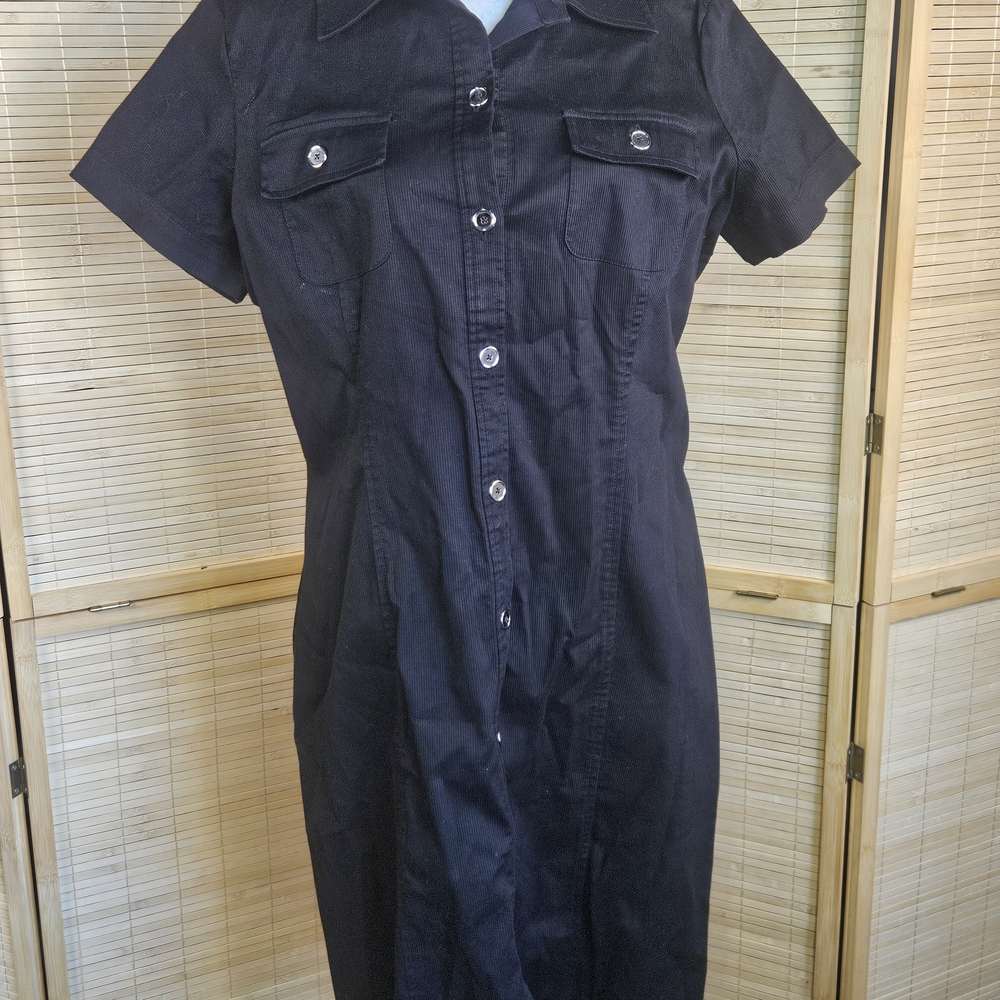 Jones New York Signature Black Shirt Dress Size 10‎ Button Front Short Sleeve